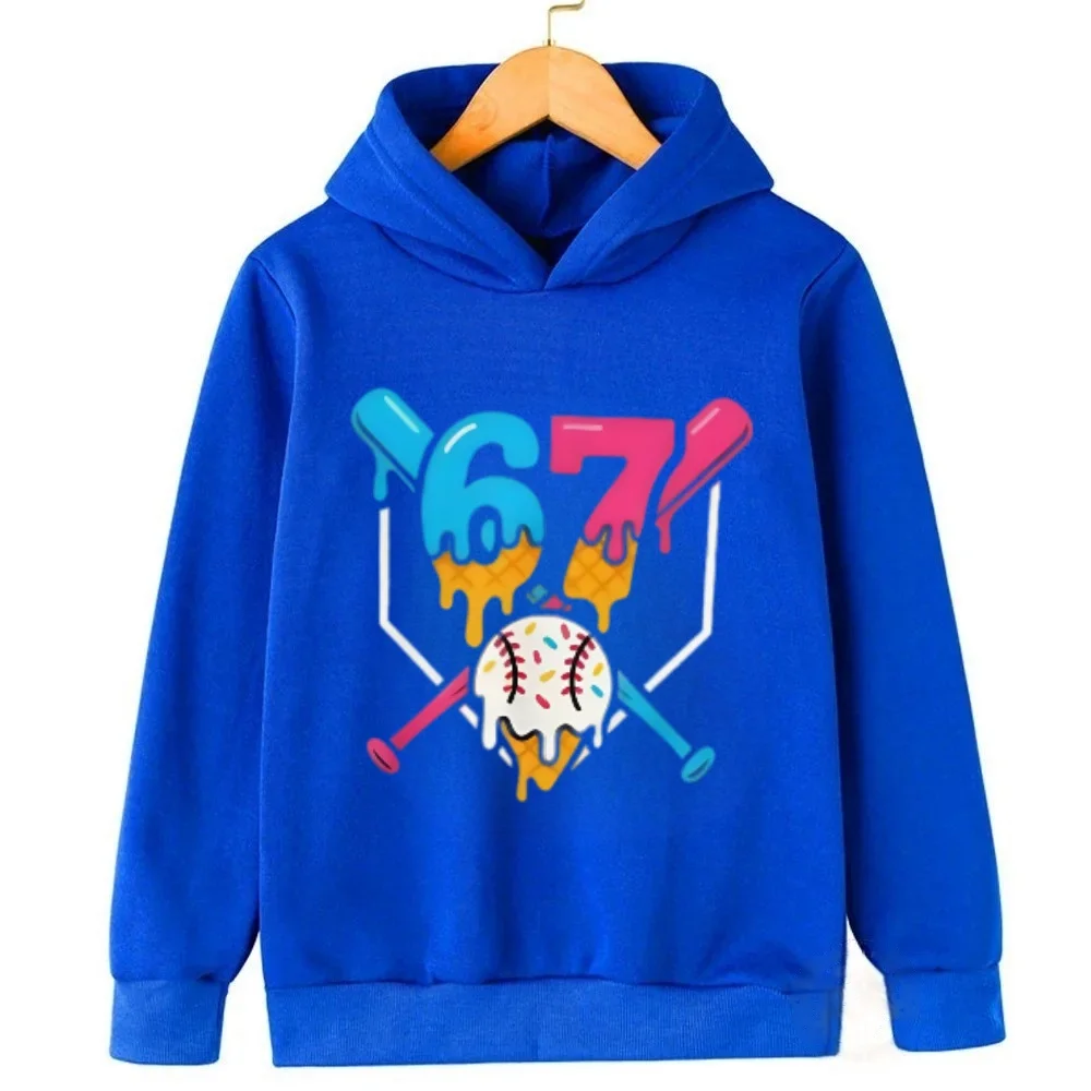 67 Grin Gang Hoodie: Kid's Cozy Star - Six's Cheerful Grin Seven's Sparkle، نسيج أزرق ناعم، كارتون رائع. مثالية لتاريخ اللعب #3