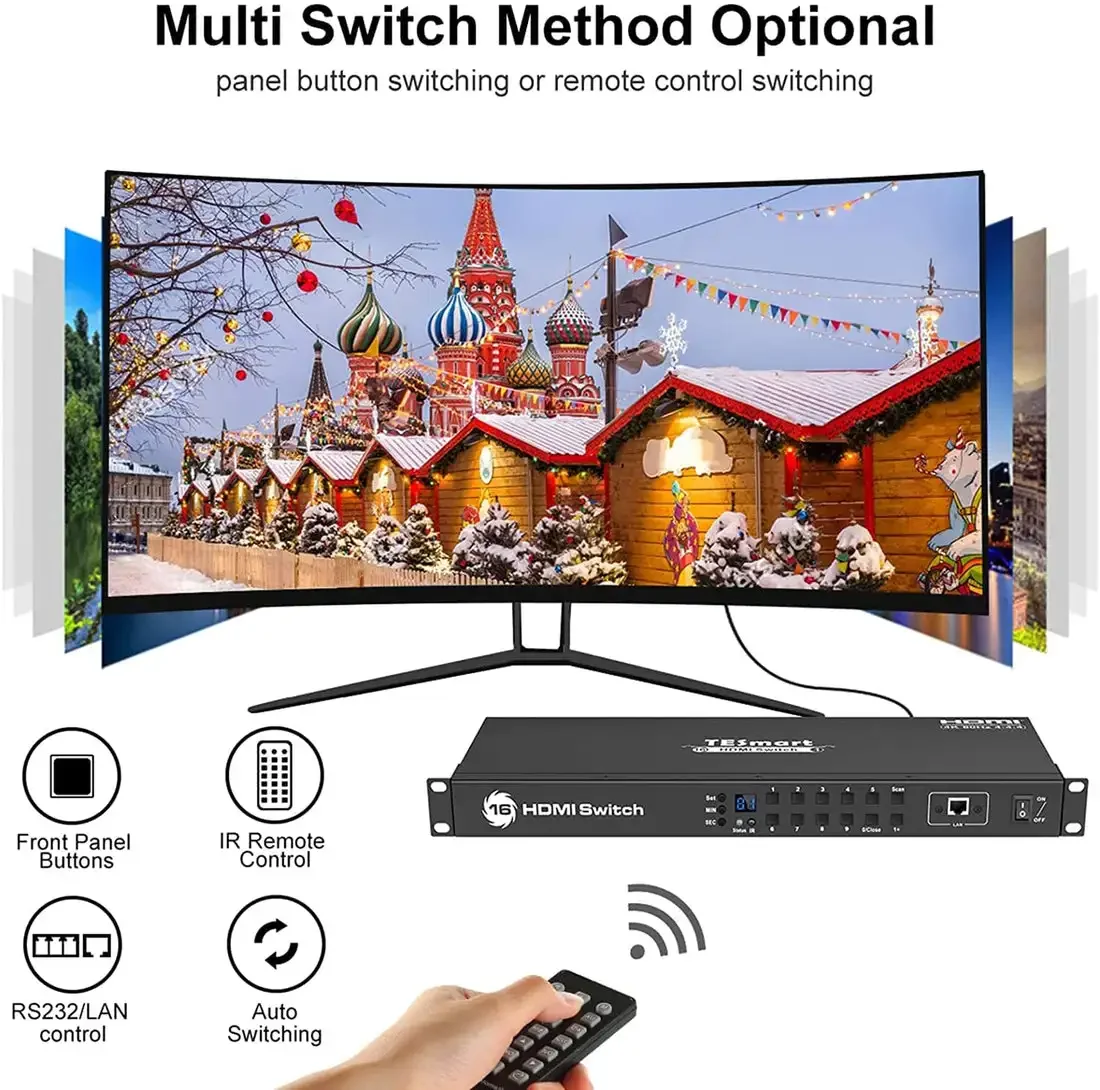 

TESmart 16 Port HDMI Switch 4K UHD 3840x2160@60Hz HDMI Switcher Box With RS232 LAN Port Support HDCP 2.2 Switcher