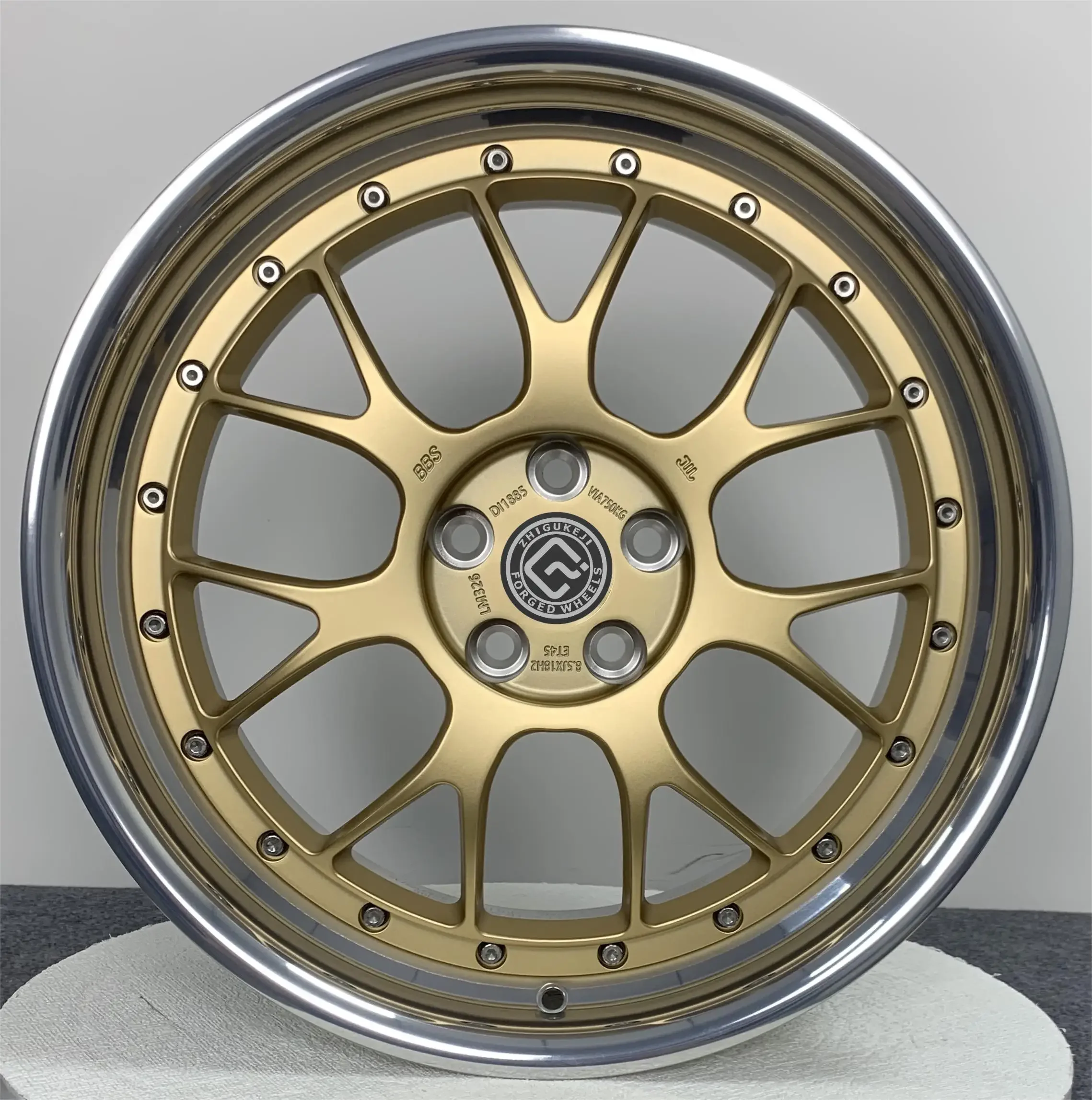 

-Custom Forged Wheel Set Two Pieces 5x112 5x114.3 5x120 Polished Finish Compatible Porsche Ferrari BMW Audi Mercedes Alloys 0mm