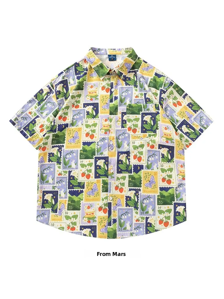 

Loose Fit ort Sve Men's irt from Print American Sle High Street Stberry Cake Pattern Summer Casual