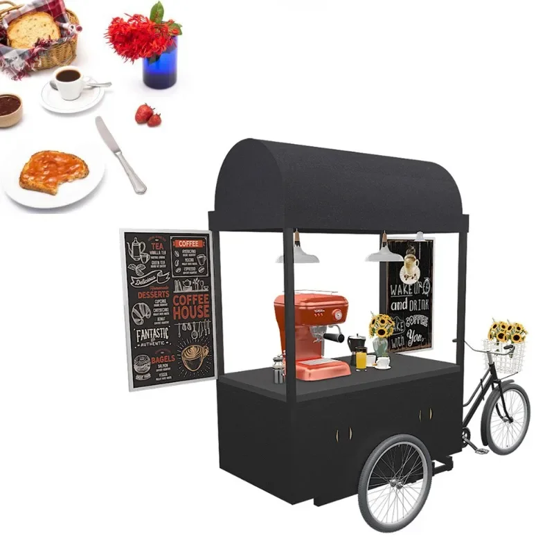 Stall cart Sales truck Coffee truck Trailer Human tricycle Food truck BBQ 3 wheels Black mobile coffee