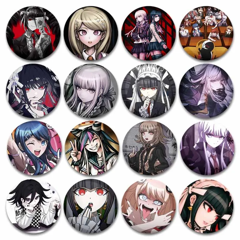 Kreative Danganronpa Runde Broschen Anstecknadeln Hinata Kokichi Oma Kaito Momota Harukawa Maki Nagito Abzeichen Snap-in Brosche Schmuck