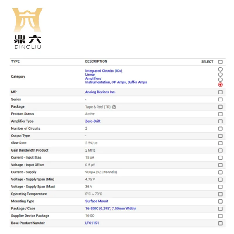 LTC1151CSW # Pbf Ic Opamp Zero-Drift 2 Circ 16SO LTC1151CSW # Pbf Zero-Drift Versterker
