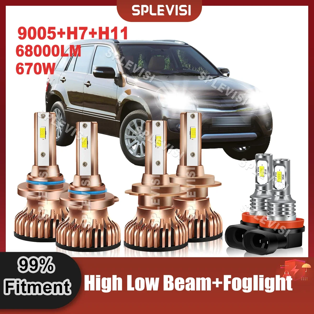 

LED Headlight Bulbs Combo Kit White 6000K For Suzuki Grand Vitara 2006 2007 2008 2009 2010 2011 2012 2013 High Low Beam Foglamp