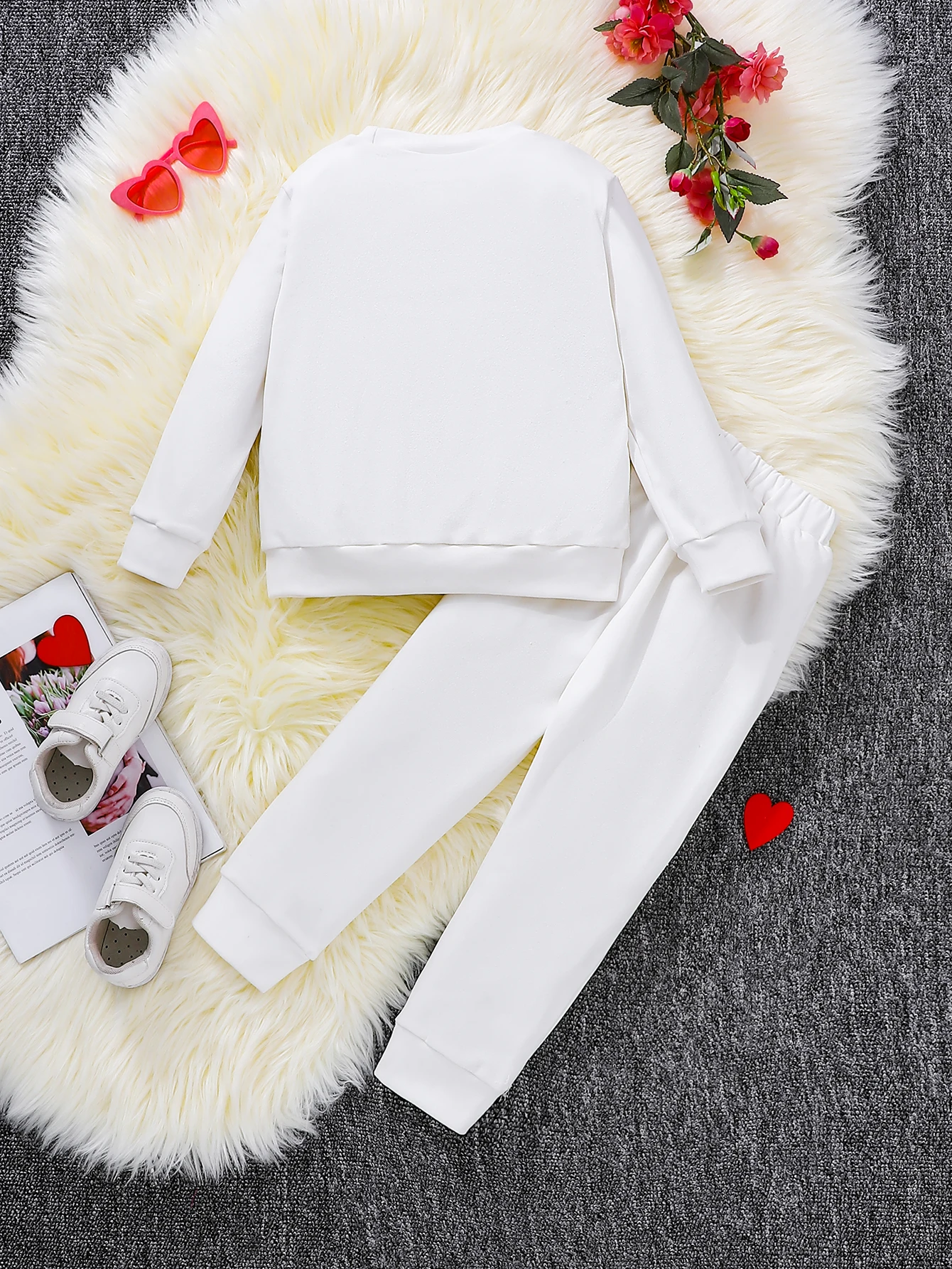 Kids' Spring Autumn Two-Piece Set Expressing Maternal Love with Letter Heart Print Unisex Children's Clothing