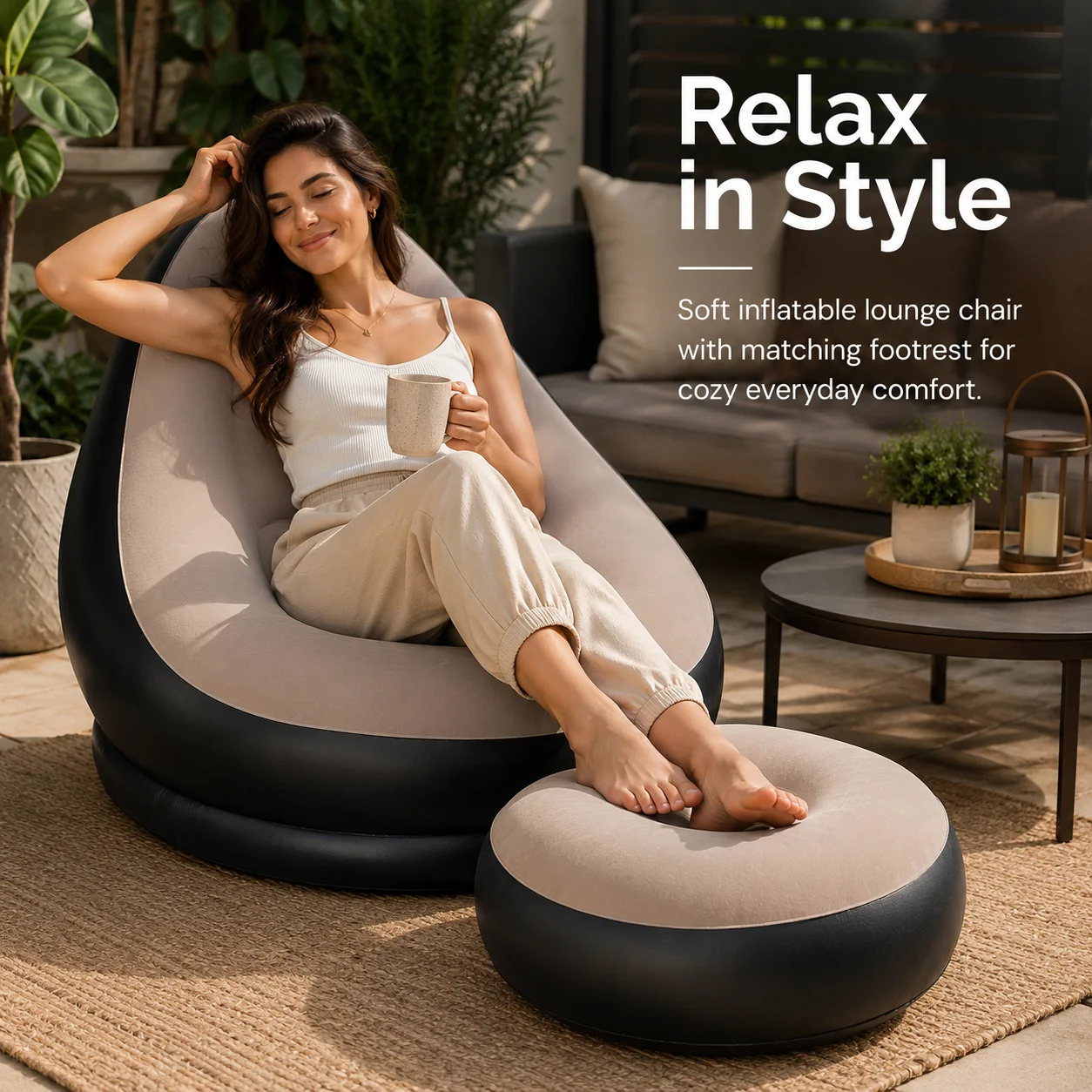 Outdoor Indoor Camping - Tragbares Aufblasbares Sofa mit Passender Fußstütze,