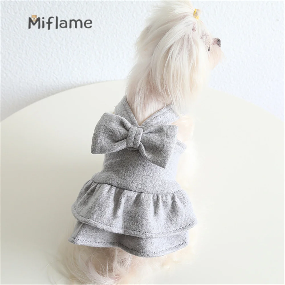 

Miflame 2022 New Autumn Winter Pet Clothes with Sheep Plush Strap Skirt Maltese Yorkies Schnauzer Solid Color Cat Dog Clothing