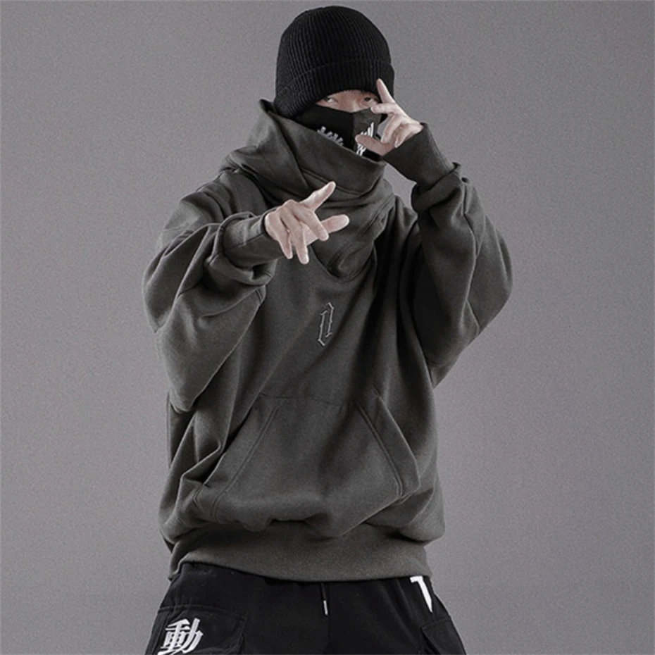 Winter High Collar Hoodie Techwear Comfortable Men's Clothes Y2K Harajuku Hip Hop Streetwear Fleece Hooded Oversize Sweatshirts