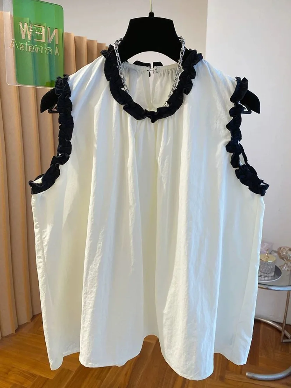 Simple Office Lady Loose Fungus Shirt Pullover Casual Solid Soft Korea Sleeveless Blusas Western Sweet Literary Top