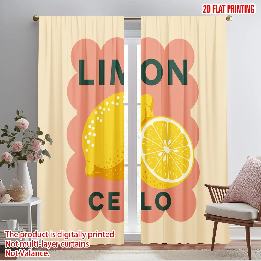 

2pcs 2D flat printing Drapes Limoncello Lemon Citrus Fruit Polyester Without Electricity Festive Wall Decor Use for Multipurpose