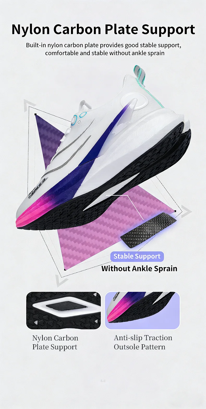 Carbonfaser-Laufschuhe mit atmungsaktivem Mesh und stabiler Sohle für Marathonrennen, Straßentraining, Herren und Damen, leicht und stoßdämpfend – Detail 6
