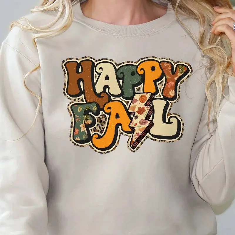 

Sweatshirt Long Sleeves Stylish Pullover Y2K Graphic Hoodies Crew Neck Unisex Casual Daily Wear Haapy Fall Autumn Elements