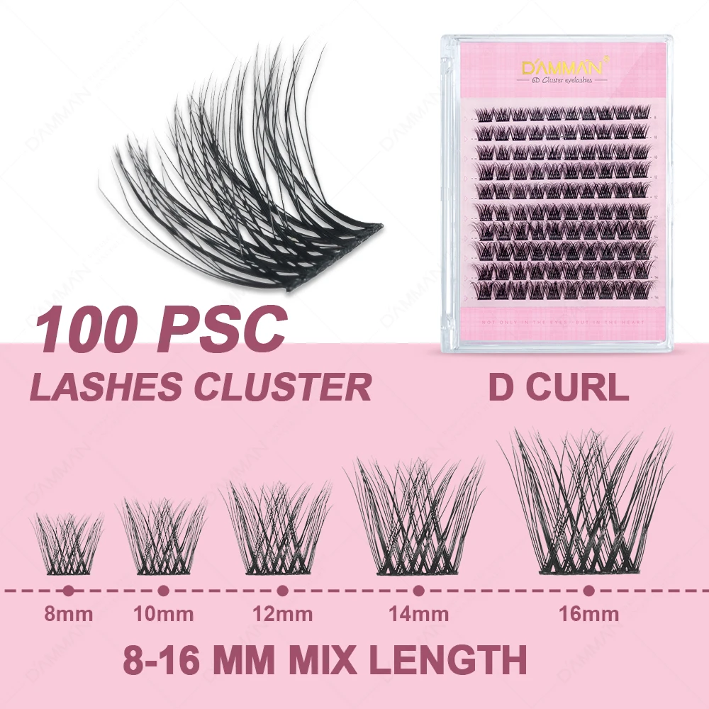 DAMMAN Mix 8-16mm DIY Eyelashes Set D Curl Clusters Lashes Individual Lash Kit with Bond and Seal False Eyelashes Makeup Set