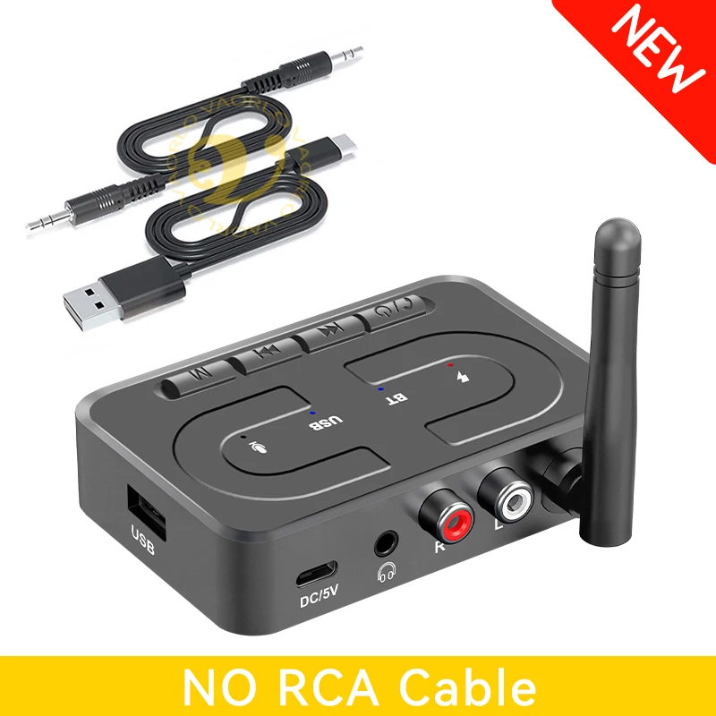 VAORLO Bluetooth 6.0 audio-ontvanger 3,5 mm AUX R/L RCA HD microfoon HIFI stereo draadloze adapter met antenne ondersteunt USB U-disk-weergave voor autoluidsprekerversterker desktop