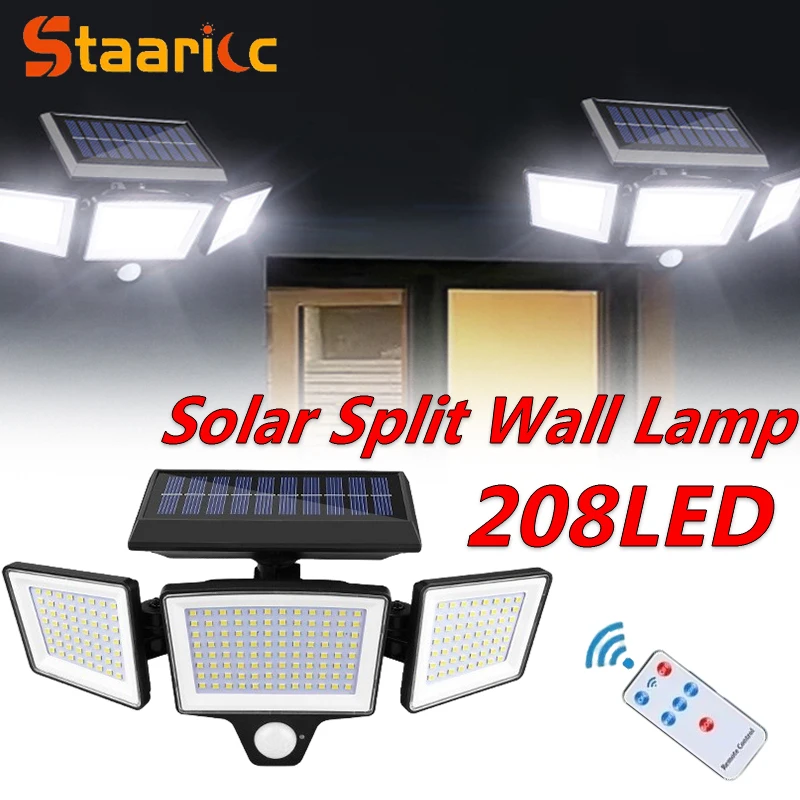3/2/1PCS 208 LED Solar Split Wall Lamp 3 Modes Waterproof Motion Sensor Lamps Solar Lamp For Garden Street Security Light