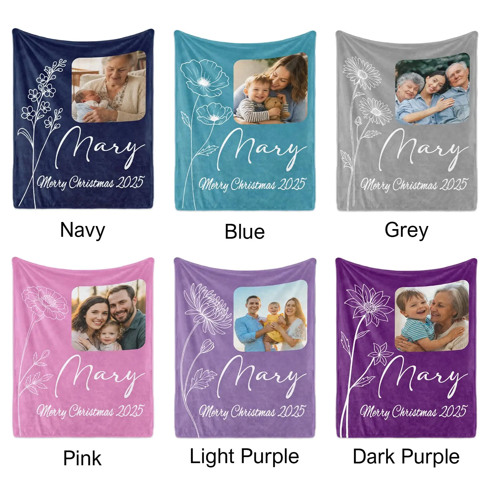 Personalized Gifts for Mom, Custom Throw Blankets with Picture Name and Birth Month Flowers for Grandma Kids Sister Son Daughter