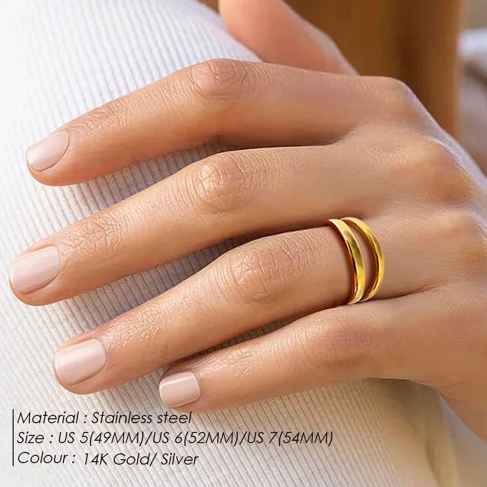 e-Manco Retro Minimalist Opening Rings For Women Double Layer Adjustable Finger Stainless Steel Ring Girl Personality Jewelry