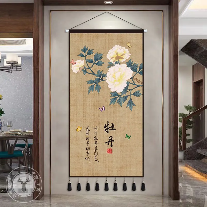 New‑Chinese‑Style Auspicious‑Vase Fabric Wall Tapestry Background Hanging Cloth for Living Room Sofa Wall Dining Room Home Decor