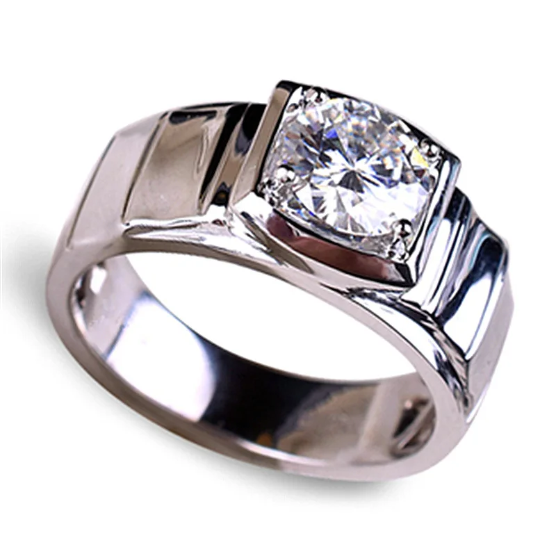 

Imitation Mosan Diamond Resizable Men's Ring Plated With 18K Platinum Four-Claw Inlaid Trapezoidal Design Tidy Men Popular Rings