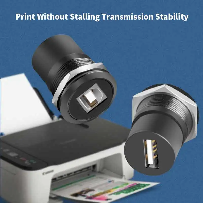 USB-B to USB Printer Threaded Circular Connector Adapter 22MM B-USB USB-B B-A Metal Shielded Printing Socket Module Black/White