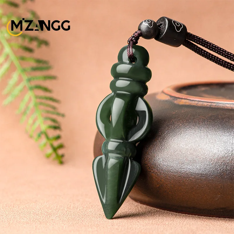 Natural Hetian Jade Down Magic Pestle Ink Jade Pendant Upscale Atmospheric Men's Jade Necklace Jewelry Lucky Amulet Gift