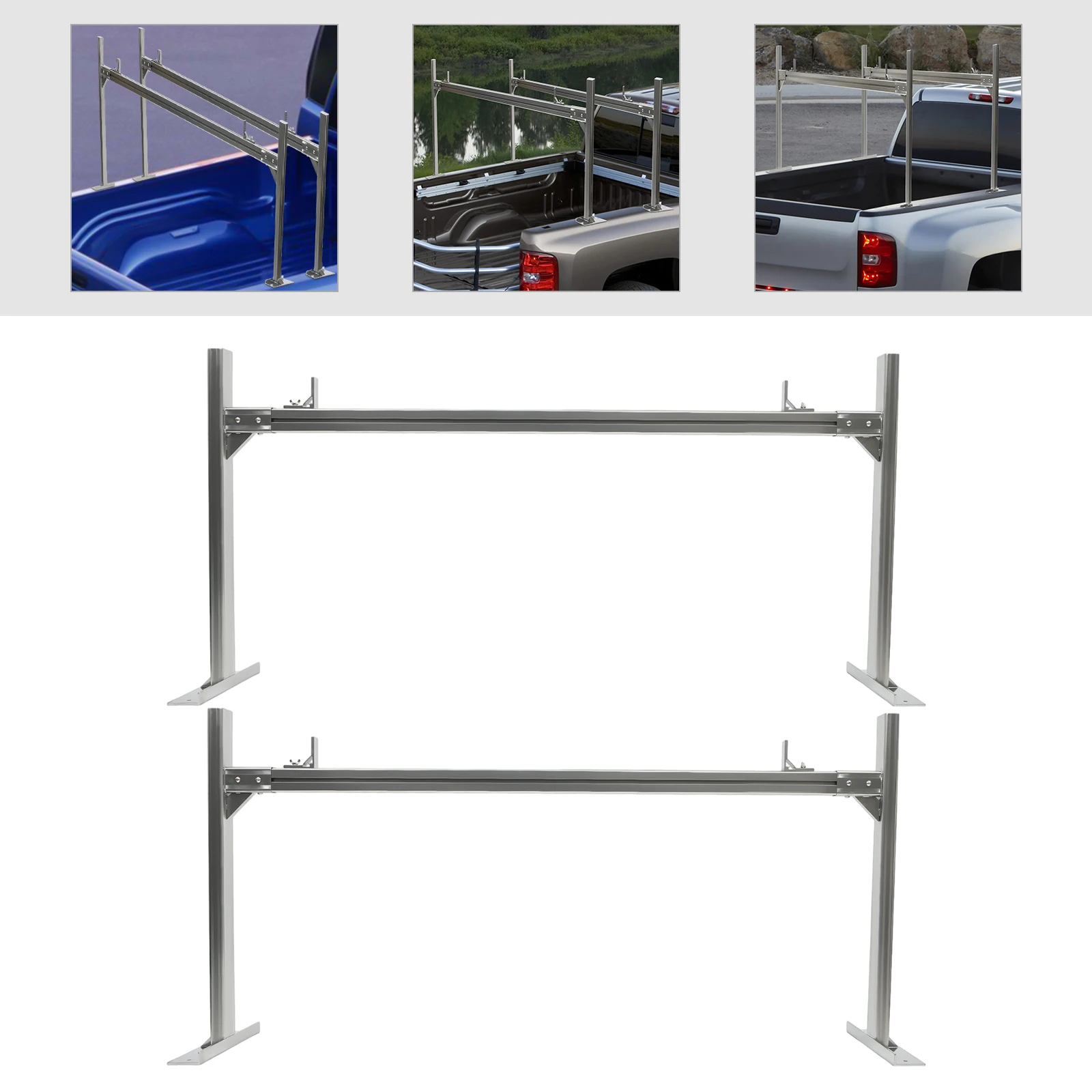 2pcs Aluminum Alloy Truck Rack 800 lbs Pick-up Trucks Cargo Storage Rack Luggage Shelf