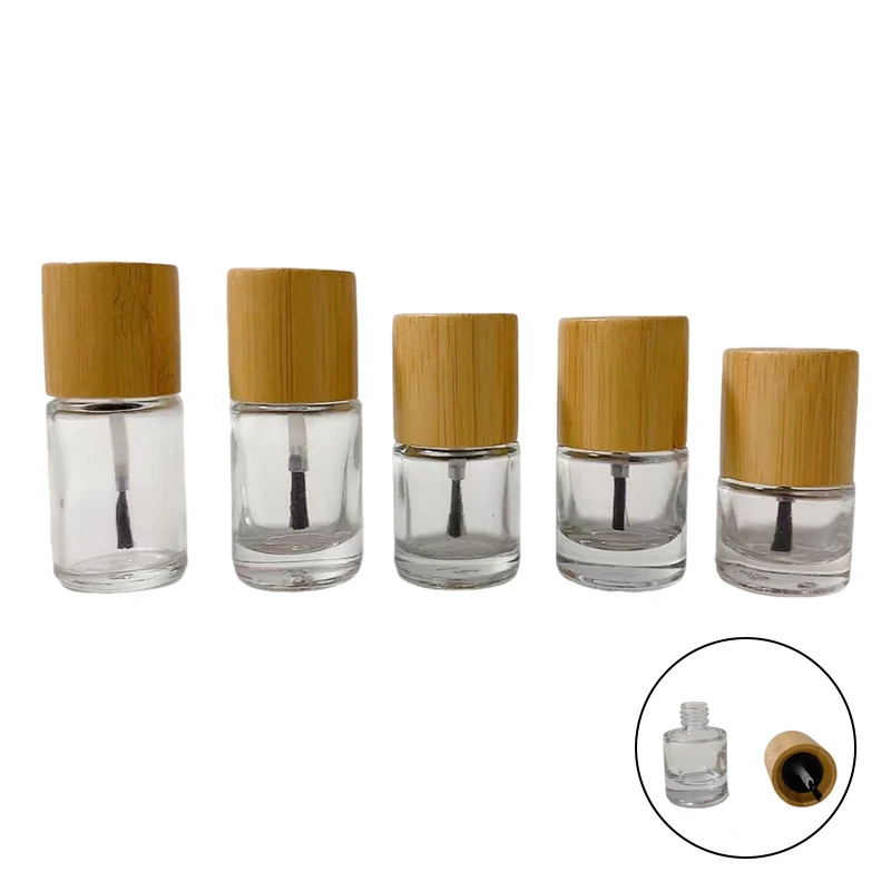 1pcs Nail Art Glue Bottle Bottle 5ml 8ml 10ml Glass Nail Oil Bottle Hair Brush Solid Wood And Bamboo Cover Nail Oil Bottle  ﻿ ﻿