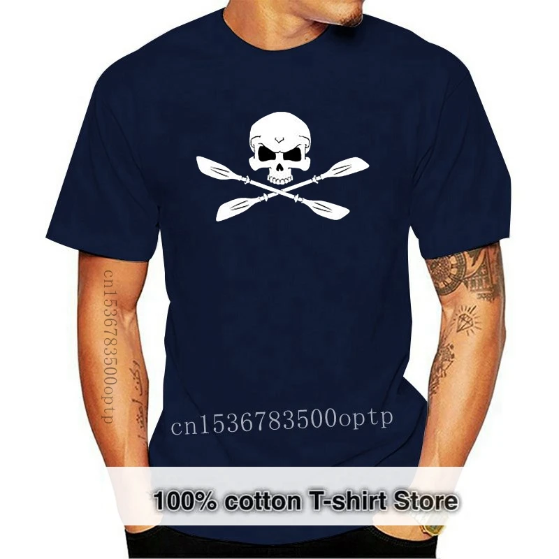 2024 New Cotton T-shirt Kayak T shirt - kayaker skull crossbones t-shirt - river kayaking tee shirt Summer Style Tee Shirt