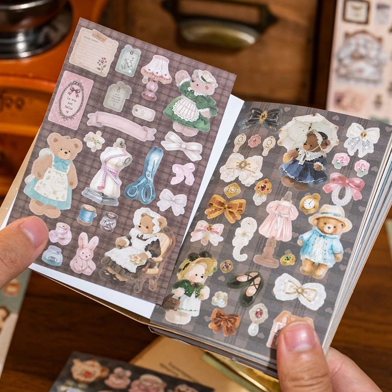20 Sheets Cute Retro Bear Diary Cut Film Sticker Book Journal Phone Case DIY Scrapbook Sticker Kawaii Decoration Stickers