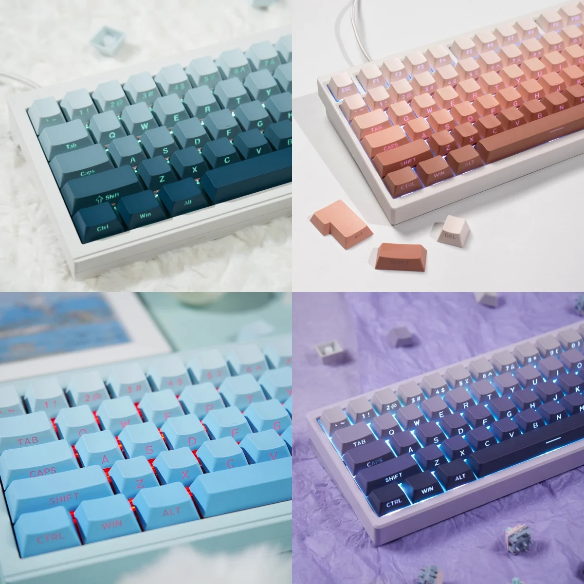 

136 Key Gradient keycaps PBT Double Shot Keycap Side Print Shine Through Backlit Keycaps For Cherry Gamer Mechanical Keyboard