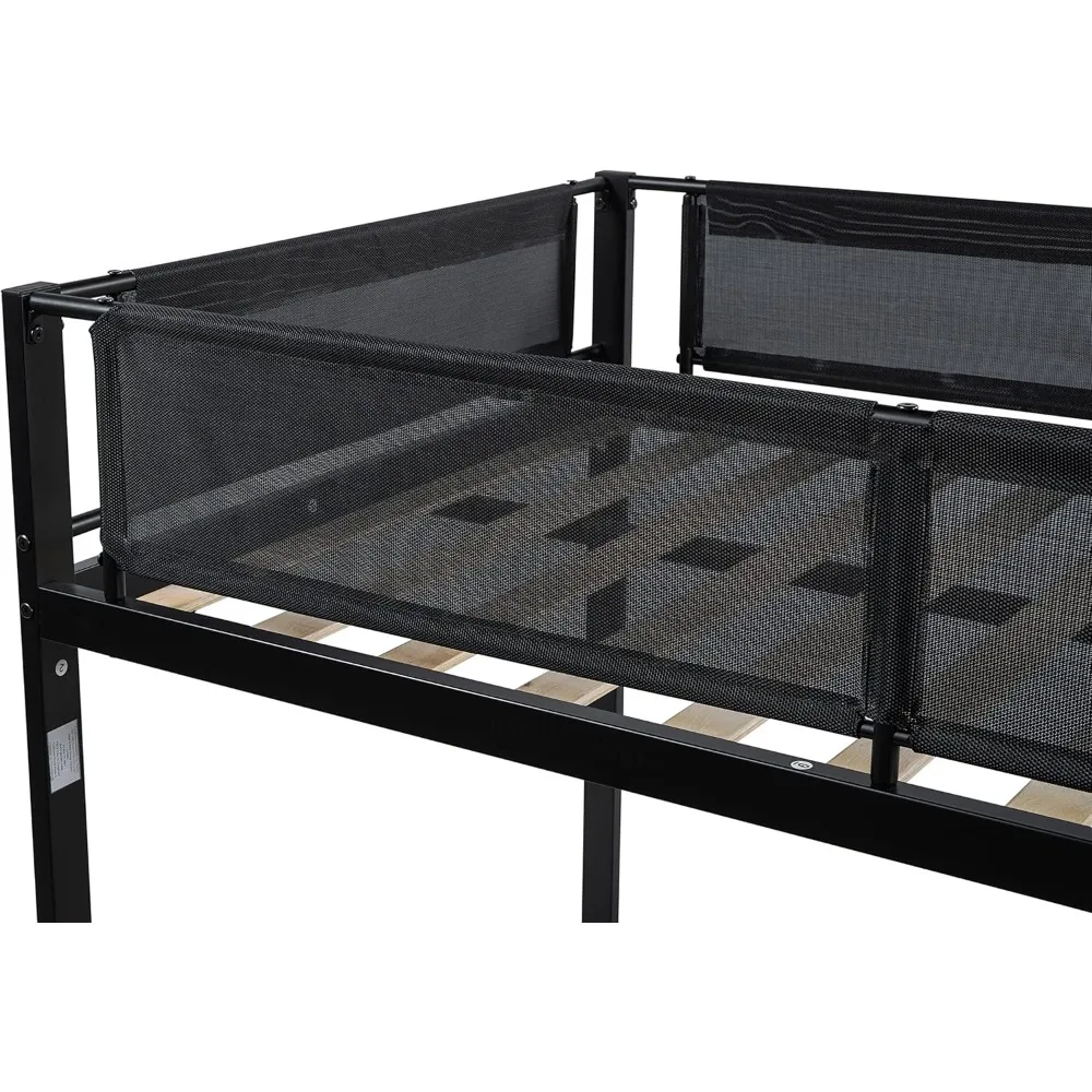 سرير ثلاثي بطابقين على شكل حرف L مع دولاب لـ 4 أولاد/بنات/بالغين، أسرة معدنية قوية رباعية بطابقين مزدوجة فوق التوأم مع نسيج آمن Gua #5
