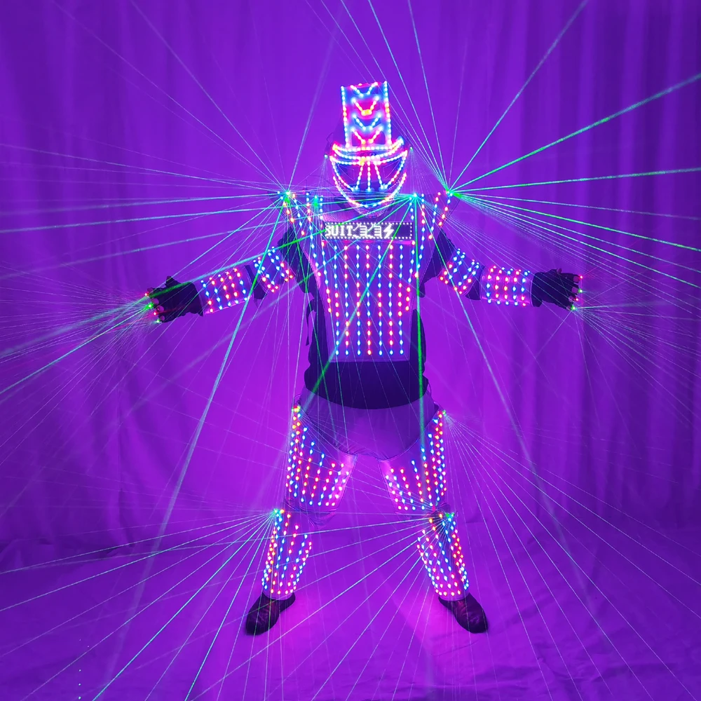 Full Color LED Robot Suit Green Laser Costume Laser Jacket Model Show Dress Clothe DJ Bar Performance