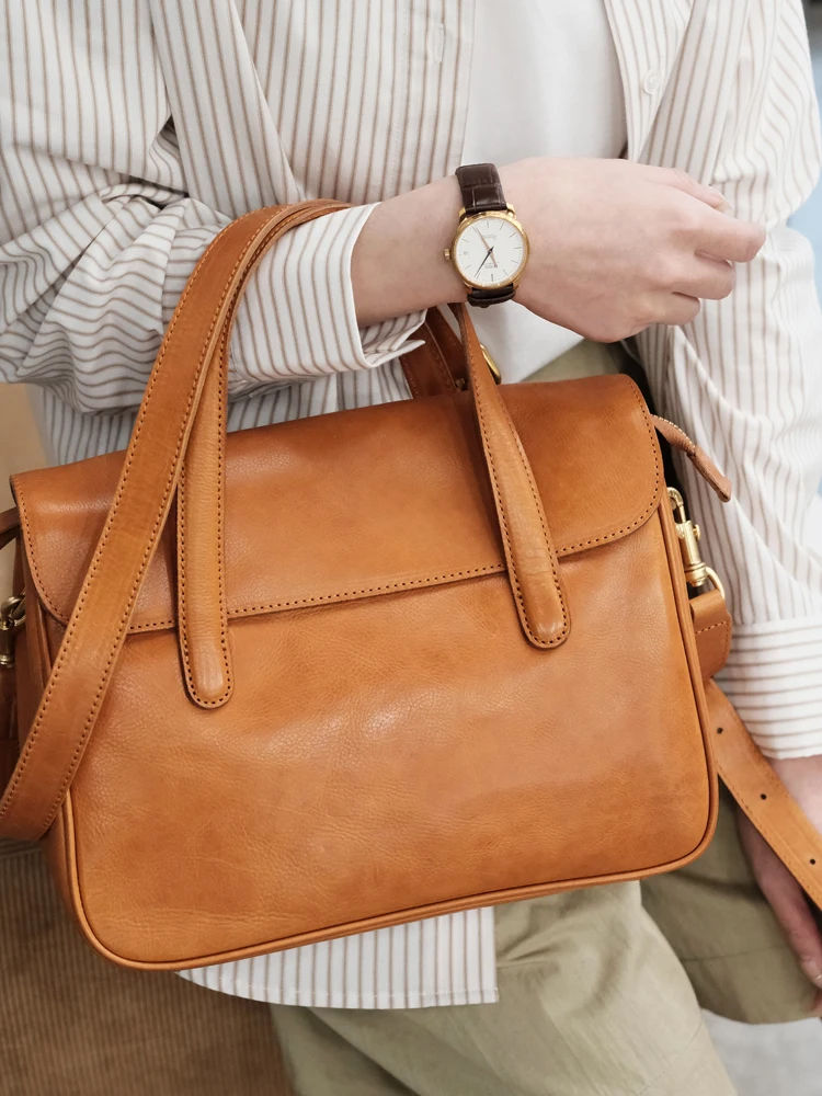 

Портфель из натуральной кожи большой емкости, женские сумки, пригородная текстура премиум-класса, широкий плечевой ремень, сумки через плечо, новинка 2023 года