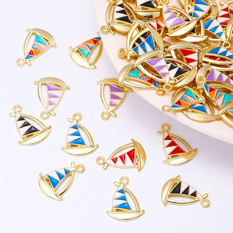 20Pcs 16*21mm DIY Necklace Bracelet Pendant Sailboat Charms for Earrings Making Oil Dripping Enamel Beads Accessories Connectors