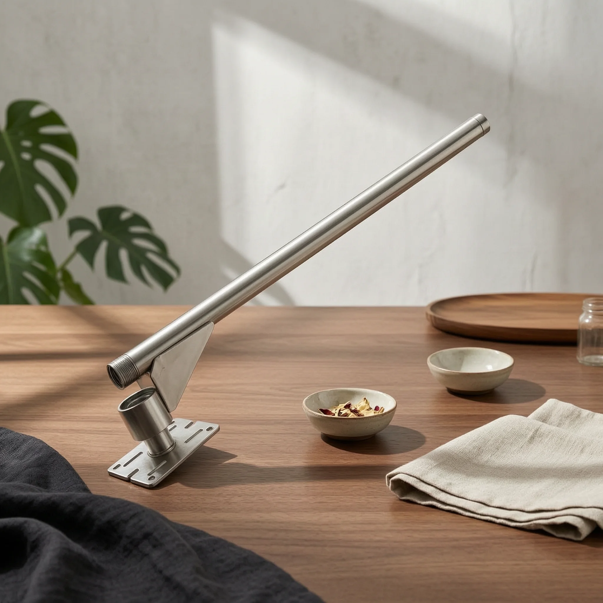 Straight Thickened Stainless Steel Suction Arm Hardware Component with Base Plate for Commercial Vacuum Stations