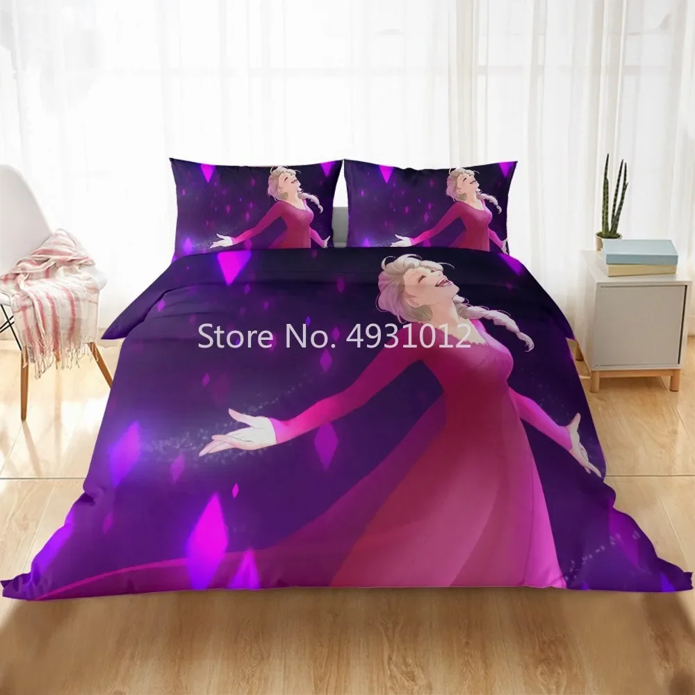 Purple Princess Frozen 3 Elsa Anna Bedding Set Single King Home Textiles Duvet Cover Pillowcase Children Adult Girls Gift