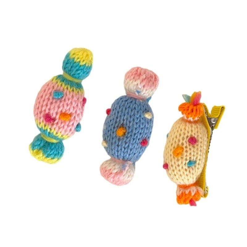 31BF 3PCS Aesthetic Barrettes Crochet Candies Hair Clip Music Festival Hair Ornament
