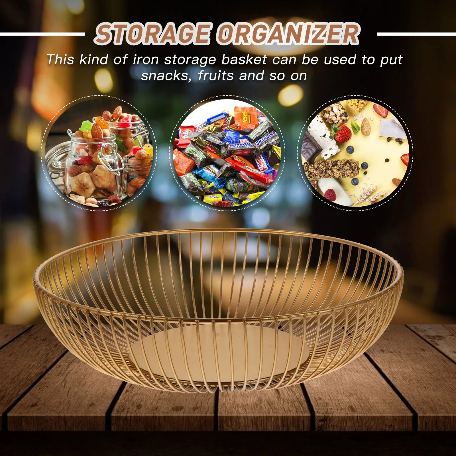 

11 Inch Fruit Basket For Kitchen Counter Handmade Iron Wire Snack Candy Holder Round Decorative Bowl Home Decor Table Organizer