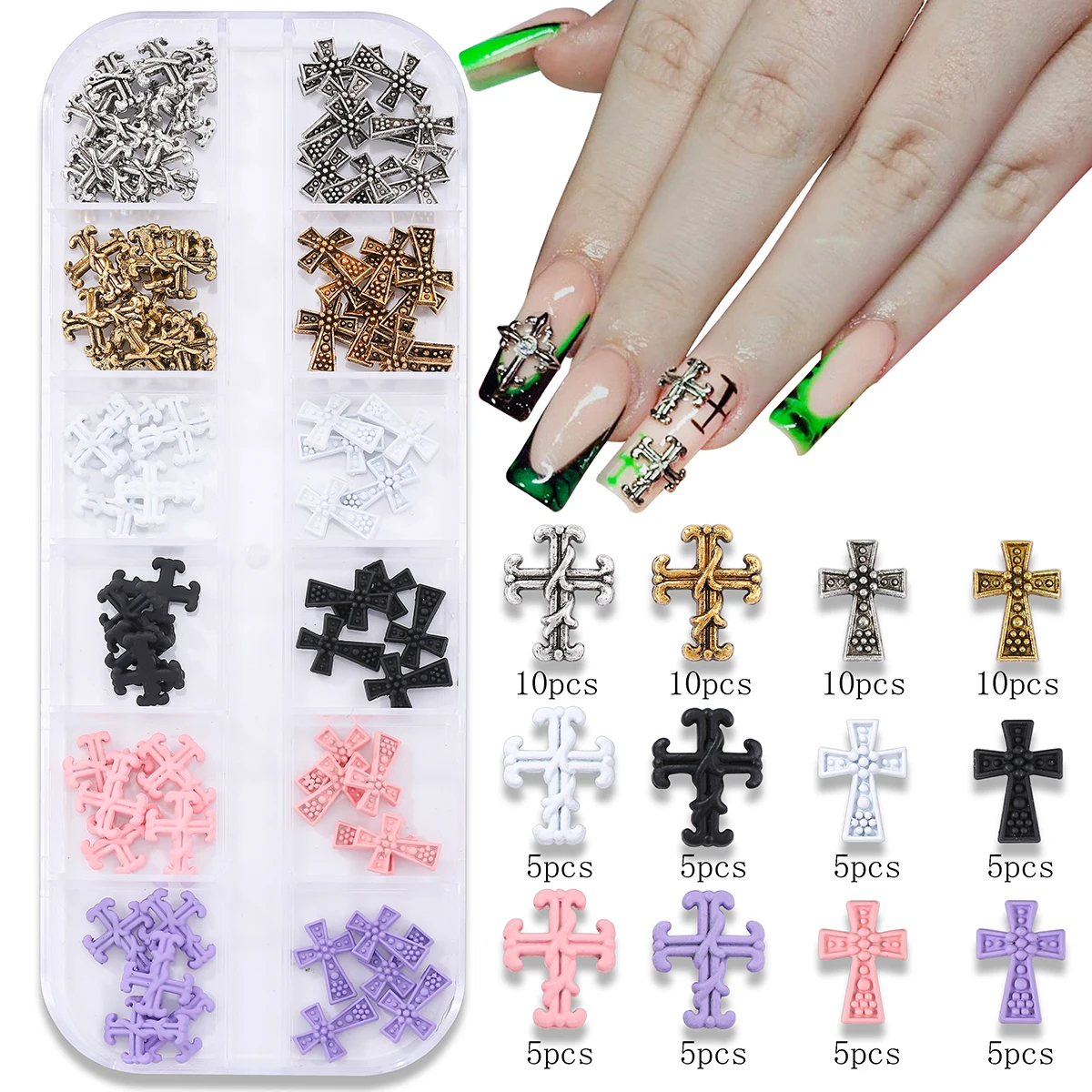 80 ماكارونس ملون عتيق لفن الأظافر المتقاطع مزين بنمط فاسق من سبيكة فن الأظافر DIY إكسسوارات مثقاب معدني للأظافر المزيفة #1