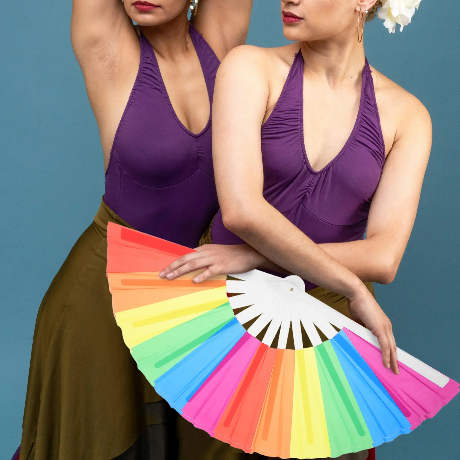 Rainbow Folding Fan Portable Lightweight Handheld Fan for Pride Month Dance Performances Outdoor Travel Wedding Photo Prop