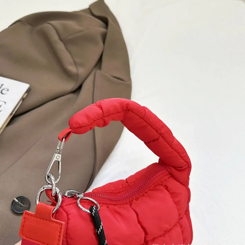 กระเป๋าใส่เหรียญทรงกลมแบบจีบพลีทสีพื้นเรียบหรู สไตล์เกาหลี กระเป๋าสตางค์ใบเล็ก กระเป๋าใส่บัตรแบบควิลท์ กระเป๋าใส่กุญแจ