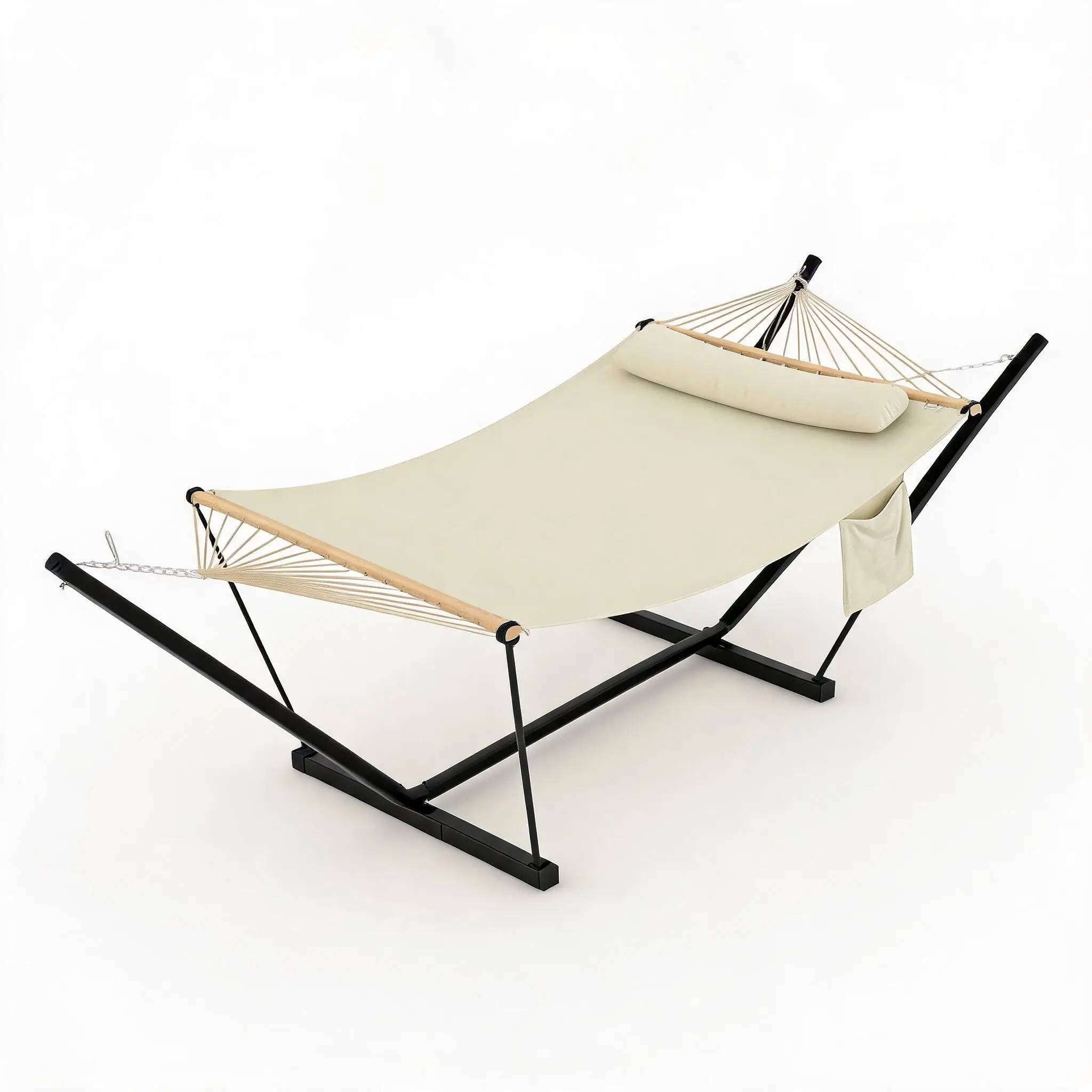 Double Hammock with Stand, 12 FT Portable 2 Person Hammock Set with Adjustable Steel Frame, 450 lbs Capacity, Quilted