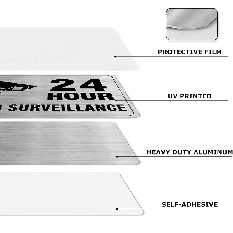 Warning Board 24 Hour Video Surveillance Private Property No Trespassing Metal Sign Suitable for Outdoor Indoor Wall Decoration