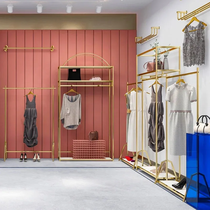 custom.Manufacturing Retail Boutique Garment Rack Stand Clothing Display Racks Gold Display Store Clothing Shop Rack Garment