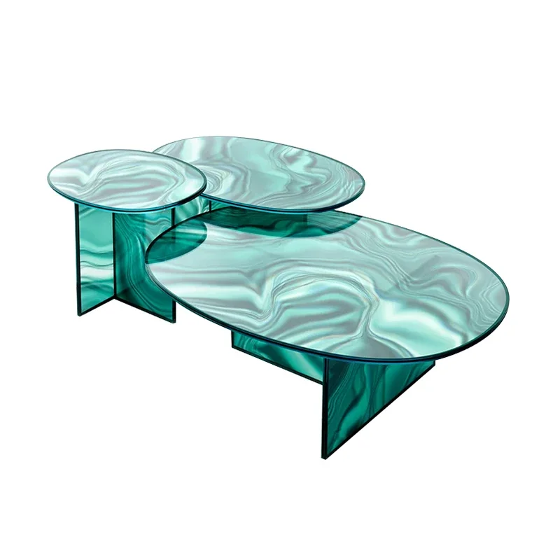 Italian color coffee table light luxury minimalist creative art flowing edge glass coffee table