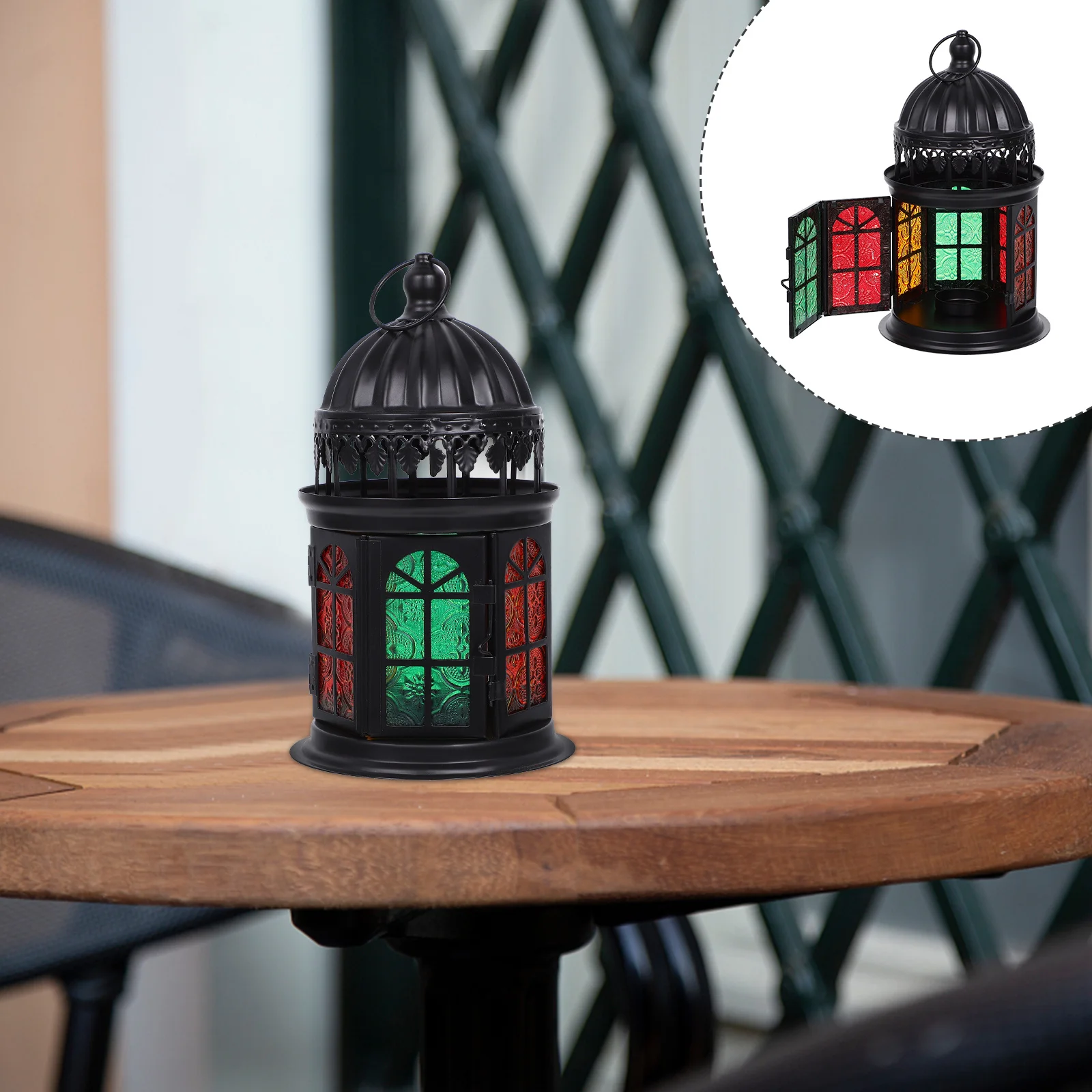 

Moroccan Style Colorful Glass Holder Retro Tealight Lantern Decorative Hanging Light Ornament for Home Desktop Decor