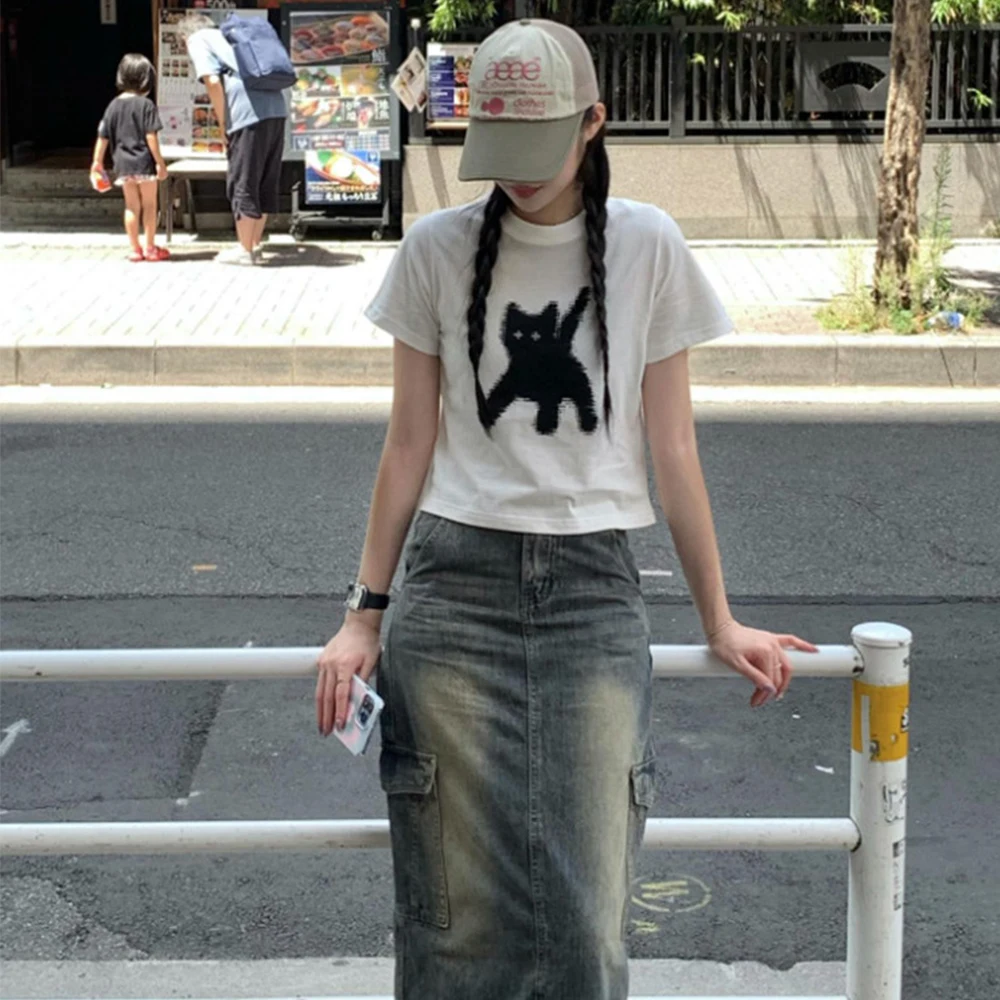 تيشيرتات نسائية كاجوال ، توبات نسائية ، موضة كورية ، بلوزة كاواي ، ملابس شوارع هاراجوكو ، حيوانات أليفة ، كلاب ، قطط ، ملابس نسائية ، Y2K