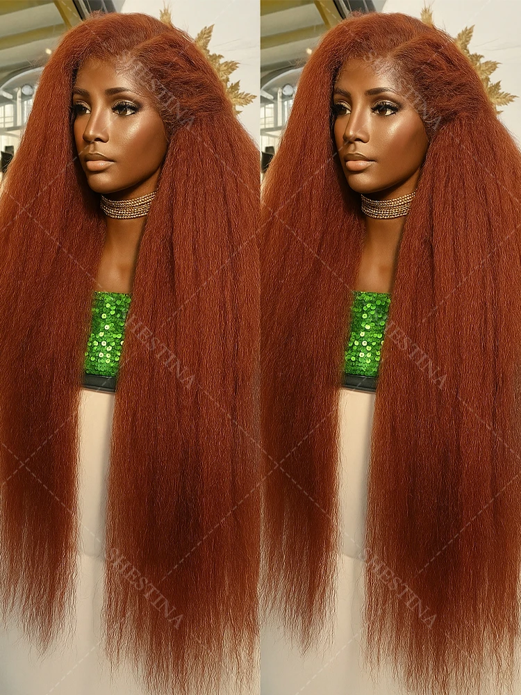 

Reddish Brown Kinky Straight Lace Front Wigs Human Hair 13x4 Lace Front Wigs Human Hair No Silk 4x4 Lace Glueless Wigs for Women