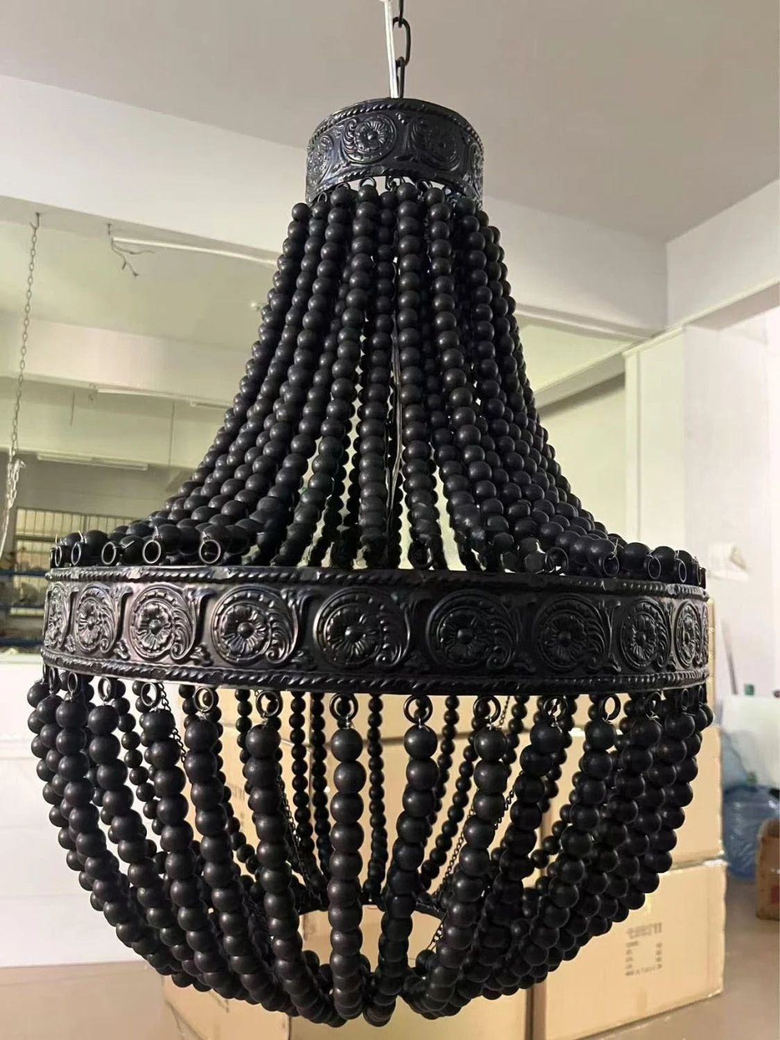 

Bohemian Style Black Wood Bead Handmade Pendant Light for Living Room Dining Room Bedroom