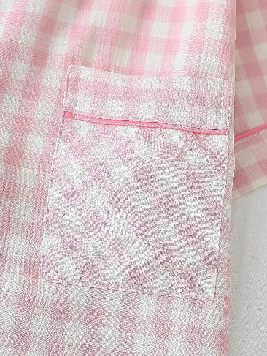 

Womens Plaid Print Short Sleeve Button Down Pajama Set With Shorts Summer Loungewear